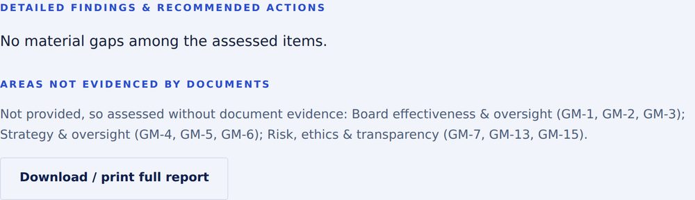 Governance Maturity Diagnostic full report, full-scope example